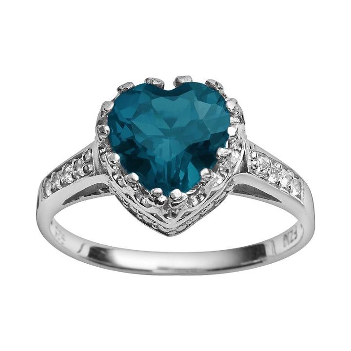 Sterling Silver London Blue Topaz And Lab-created White Sapphire Heart Crown Ring, Women's, Size: 7
