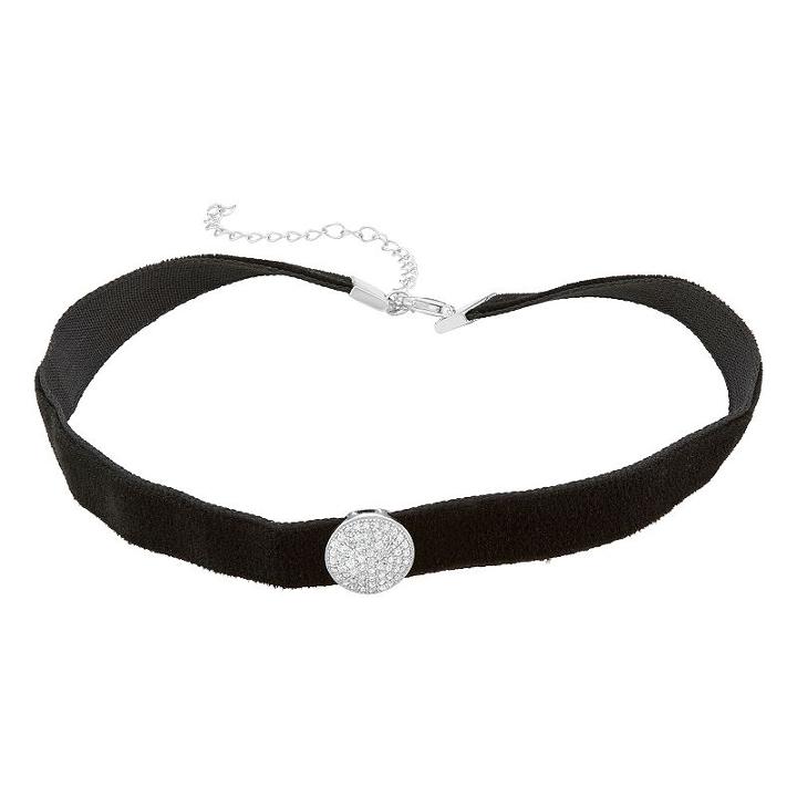 Sterling Silver Cubic Zirconia Circle Velvet Choker Necklace, Women's, Size: 13, White