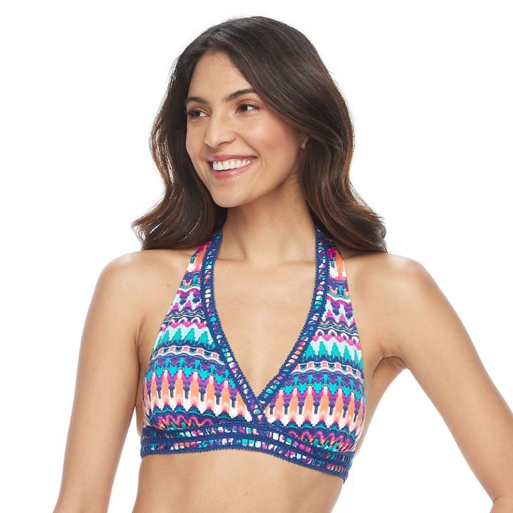 Women's Apt. 9&reg; Printed Triangle Halter Bikini Top, Size: Large, Dark Blue