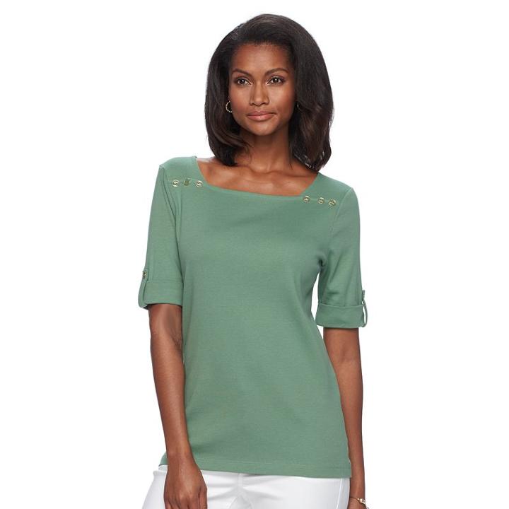 Women's Croft & Barrow&reg; Rolled Button-tab Top, Size: Xxl, Green