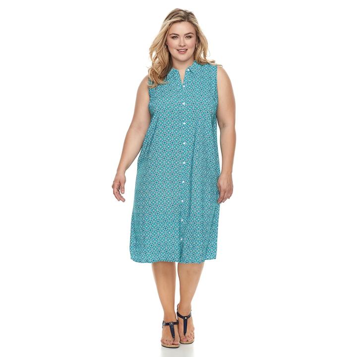 Plus Size Croft & Barrow&reg; Print Shirt Dress, Women's, Size: 2xl, Med Blue