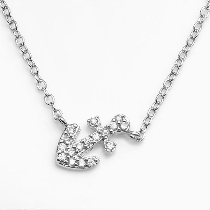 Sophie Miller Sterling Silver Cubic Zirconia Anchor Link Necklace, Women's, Size: 18, White