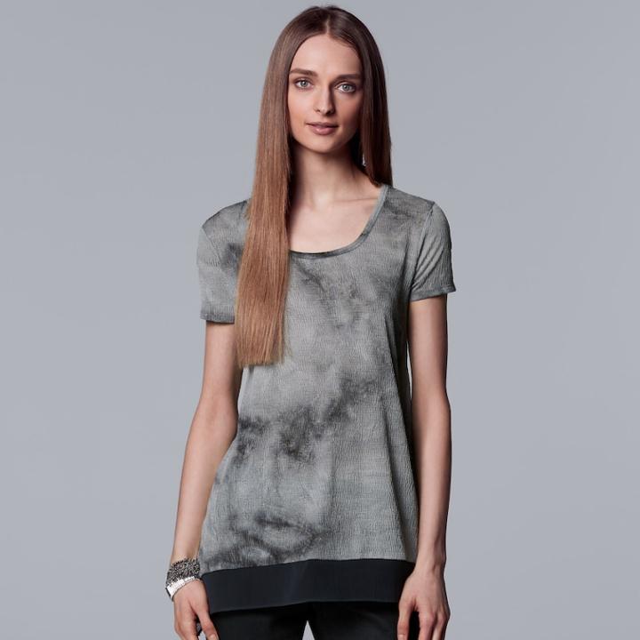 Women's Simply Vera Vera Wang Crinkle Tie-dye Hankerchief Tee, Size: Large, Grey