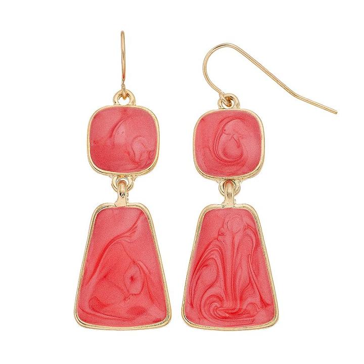 Marbled Geometric Linear Drop Earrings, Women's, Pink Other