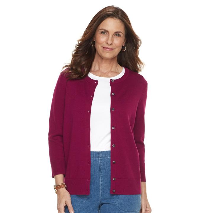 Women's Croft & Barrow&reg; Essential Button-front Cardigan, Size: Small, Dark Pink