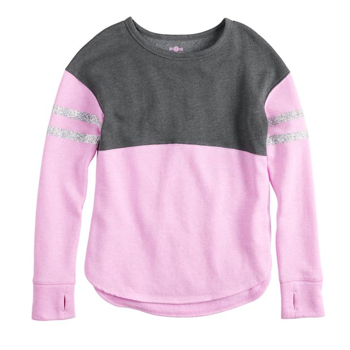 Girls 7-16 & Plus Size So&reg; Colorblock Fleece Crew Pullover, Size: 14, Lt Purple