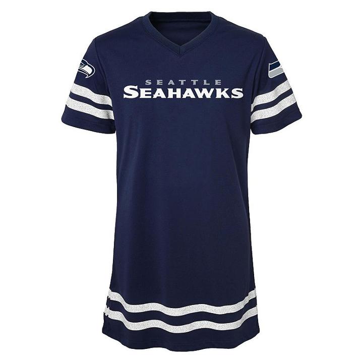 Girls 7-16 Seattle Seahawks Football Dress, Girl's, Size: L(14), Blue (navy)
