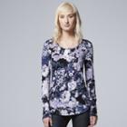 Women's Simply Vera Vera Wang Printed Long Sleeve Top, Size: Small, Drk Purple