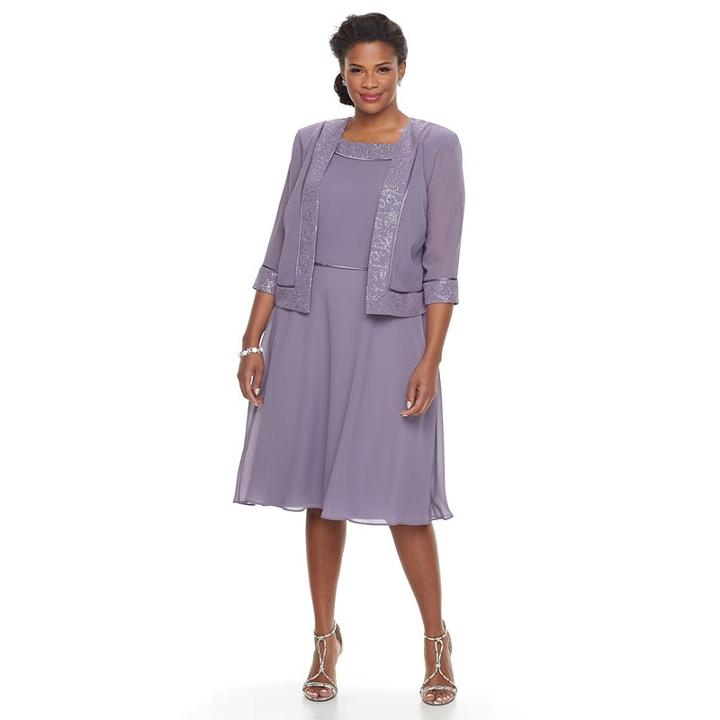 Plus Size Le Bos Georgette Fit & Flare Evening Dress & Jacket Set, Women's, Size: 18 W, Purple Oth