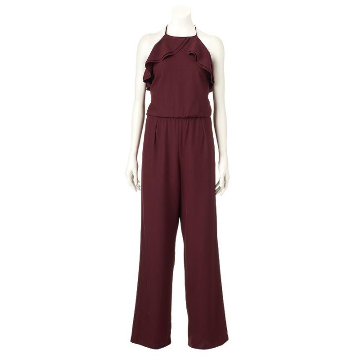 Women's Jennifer Lopez Ruffle Jumpsuit, Size: 16, Dark Red