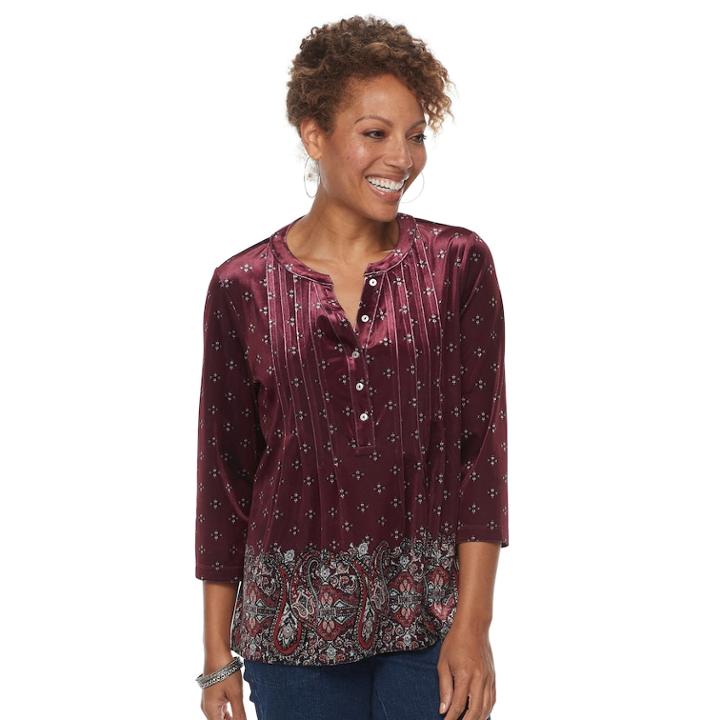 Petite Croft & Barrow&reg; Pleated Velvet Henley Top, Women's, Size: S Petite, Lt Orange