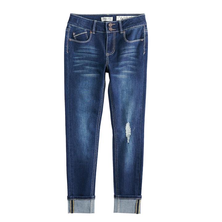 Girls 7-16 Indigo Rein Cuffed Girlfriend Skinny Jeans, Size: 10, Dark Blue