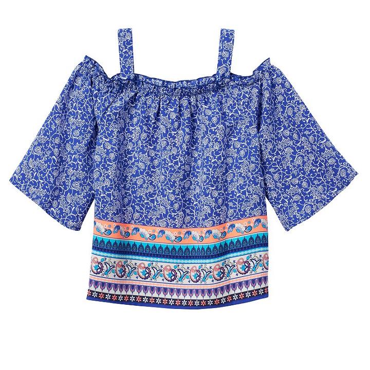 Girls 7-16 Rewind Off Shoulder Patterned Smocked Top, Girl's, Size: Small, Ovrfl Oth