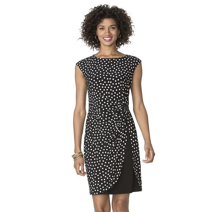 Petite Chaps Polka-dot A-line Dress, Women's, Size: S Petite, Black
