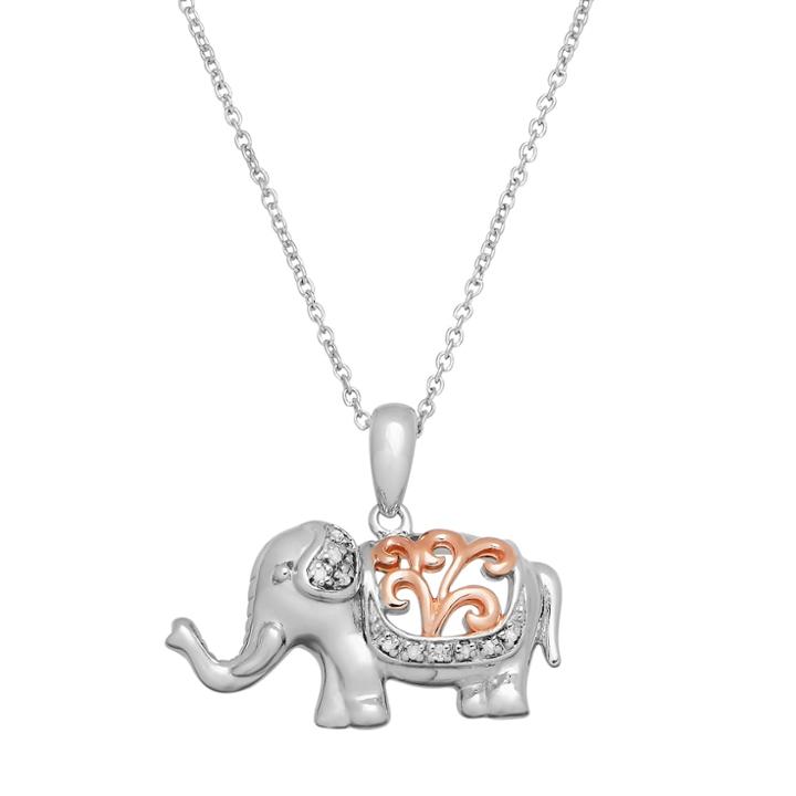 Two Tone Sterling Silver Diamond Accent Elephant Pendant Necklace, Women's, Size: 18, White