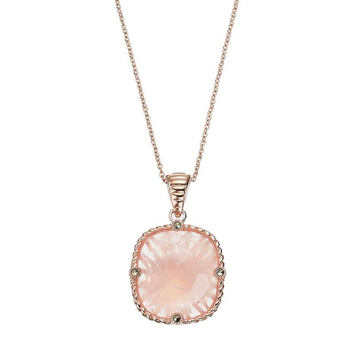 Lavish By Tjm 18k Rose Gold Over Silver Rose Quartz Pendant, Women's, Size: 18, Pink
