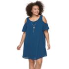 Juniors' Plus Size Lily Rose Cold-shoulder Shift Dress & Necklace Set, Teens, Size: 2xl, Green