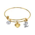 1928 Two Tone Crystal, Heart & Initial Charm Bangle Bracelet, Women's, White
