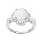 Journee Collection Simulated Opal And Cubic Zirconia Sterling Silver Halo Ring, Women's, Size: 6, Grey