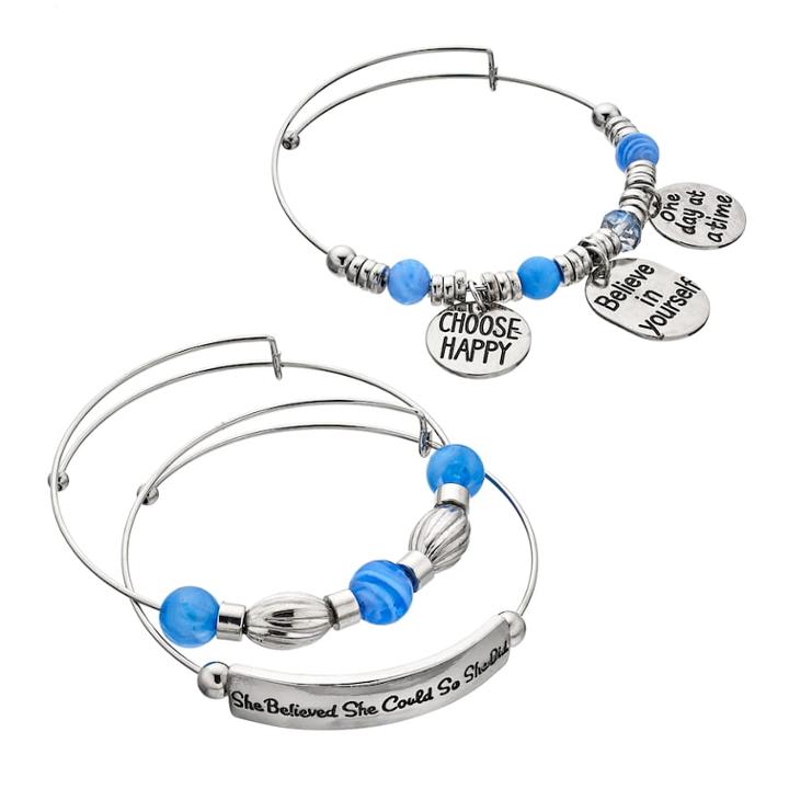 Believe In Yourself Bangle Bracelet Set, Women's, Purple
