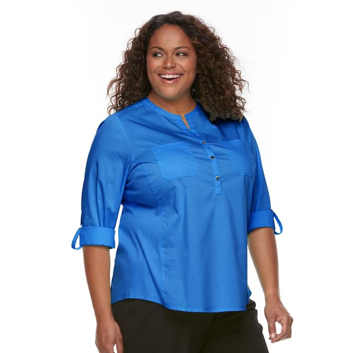 Plus Size Croft & Barrow&reg; Roll-tab Henley Top, Women's, Size: 3xl, Blue Other