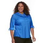 Plus Size Croft & Barrow&reg; Roll-tab Henley Top, Women's, Size: 3xl, Blue Other