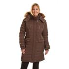 Plus Size Excelled Long Hoded Puffer Jacket, Women's, Size: 2xl, Brown