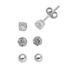 Sterling Silver Cubic Zirconia And Crystal Stud Earring Set, Women's, White