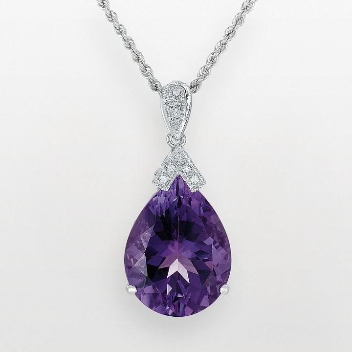 14k White Gold Amethyst And Diamond Accent Pendant, Women's, Size: 18, Purple