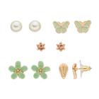 Lc Lauren Conrad Butterfly, Flower & Leaf Nickel Free Stud Earring Set, Women's, Lt Green