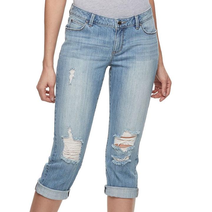 Women's Jennifer Lopez Ripped Capri Jeans, Size: 16, Blue Other