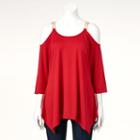 Women's Double Click Chain Cold-shoulder Top, Size: Medium, Red