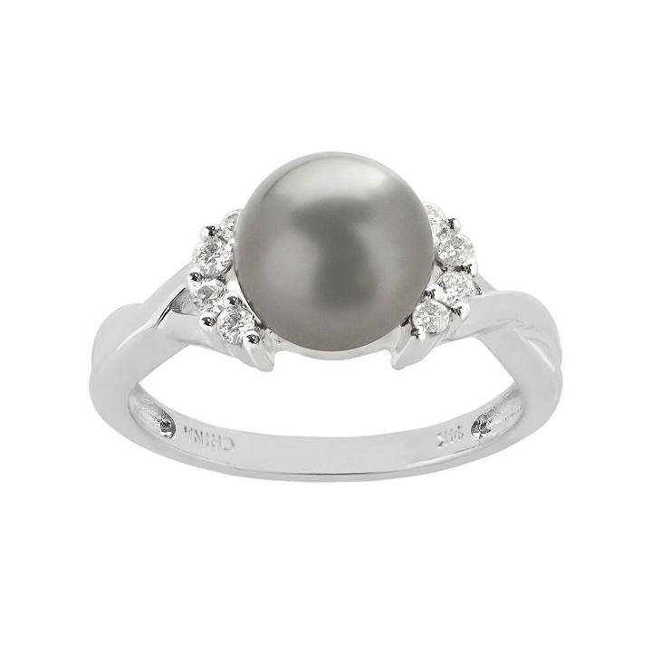 Pearlustre By Imperial Tahitian Cultured Pearl And 1/6 Carat T.w. Diamond 10k White Gold Crisscross Ring, Women's, Size: 7, Black