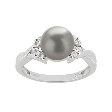 Pearlustre By Imperial Tahitian Cultured Pearl And 1/6 Carat T.w. Diamond 10k White Gold Crisscross Ring, Women's, Size: 7, Black