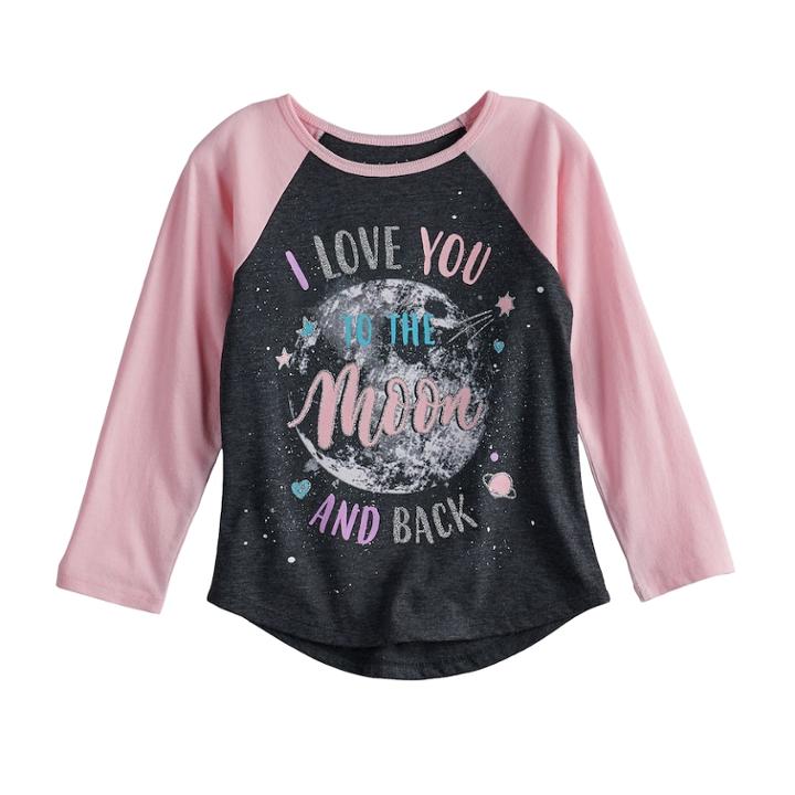 Toddler Girl Jumping Beans&reg; I Love You To The Moon And Back Glittery Graphic Tee, Size: 2t, Dark Grey