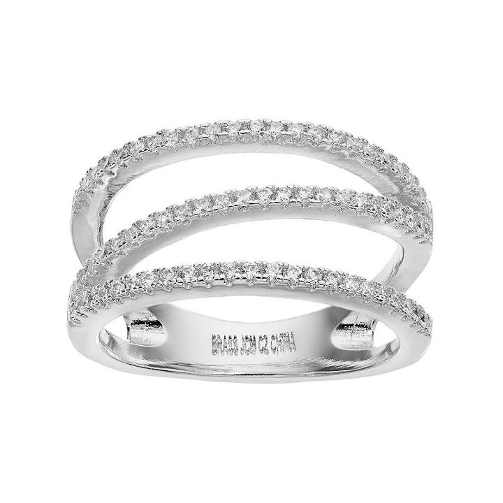 Fleur Cubic Zirconia Diagonal Multi Row Ring, Women's, Size: 7, Grey