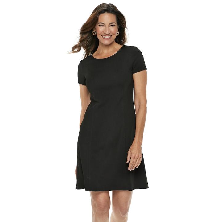 Women's Dana Buchman Travel Anywhere Solid Fit & Flare Dress, Size: Xl, Black