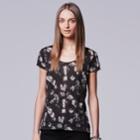 Petite Simply Vera Vera Wang Printed Crinkle Tee, Women's, Size: Xl Petite, Dark Grey