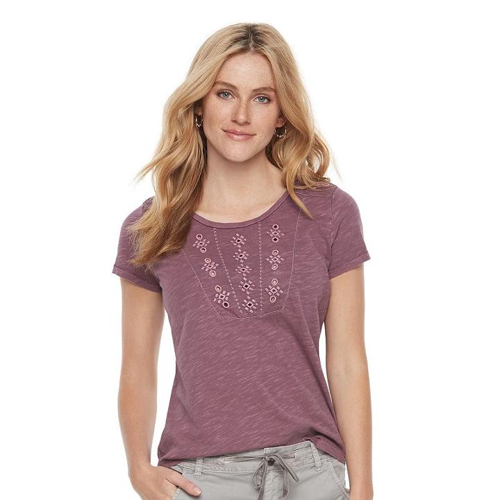 Women's Sonoma Goods For Life&trade; Embroidered Eyelet Tee, Size: Small, Med Purple