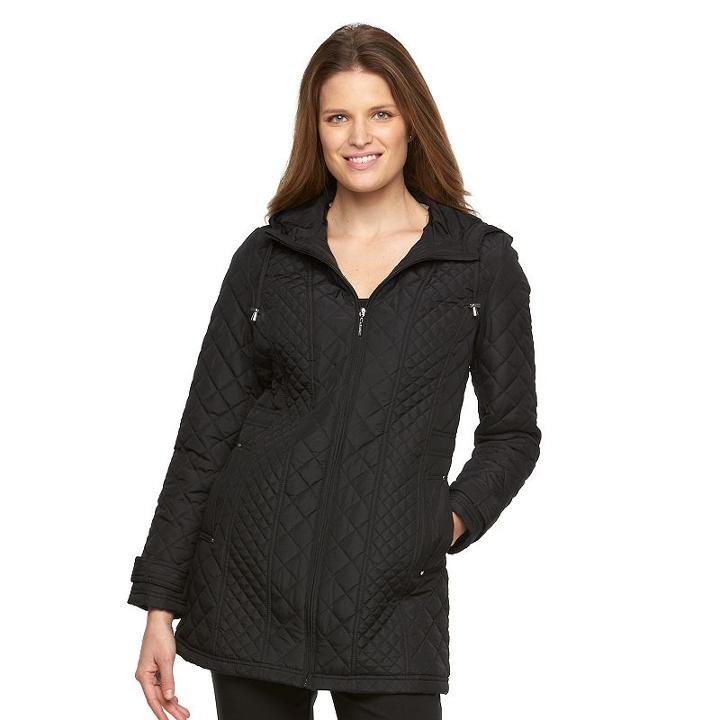 Women's Weathercast Multi Quilted Hooded Walker Jacket, Size: Small, Black