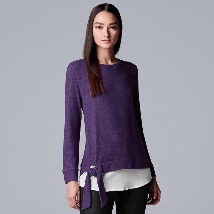 Women's Simply Vera Vera Wang Mock-layer Knot Top, Size: Large, Drk Purple
