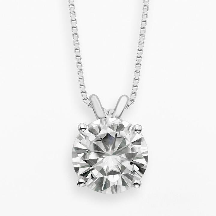 Forever Brilliant 14k White Gold 3 1/10-ct. T.w. Round-cut Lab-created Moissanite Pendant, Women's, Size: 18