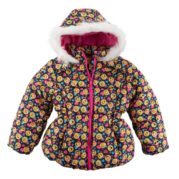 Girls 4-6x Emoji Heavyweight Puffer Jacket, Size: 6, Black
