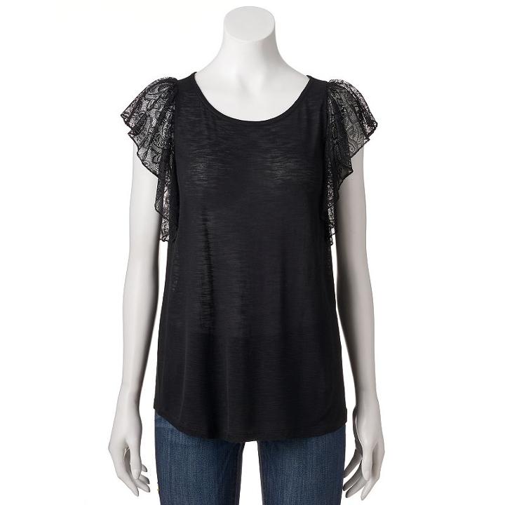 Women's Lc Lauren Conrad Flutter Lace Tee, Size: Xxl, Oxford