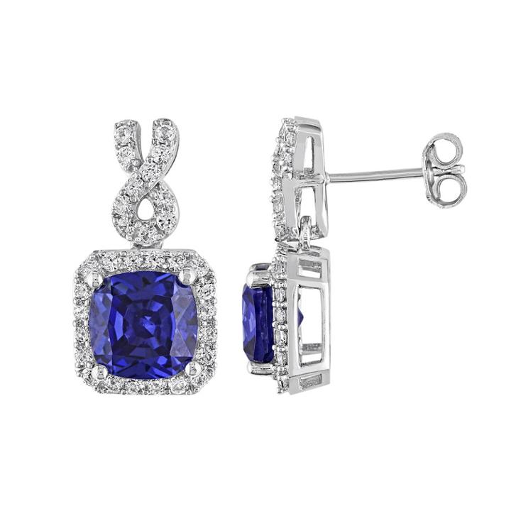 Stella Grace Lab-created Tanzanite And Lab-created White Sapphire Sterling Silver Square Halo Drop Earrings, Women's, Purple