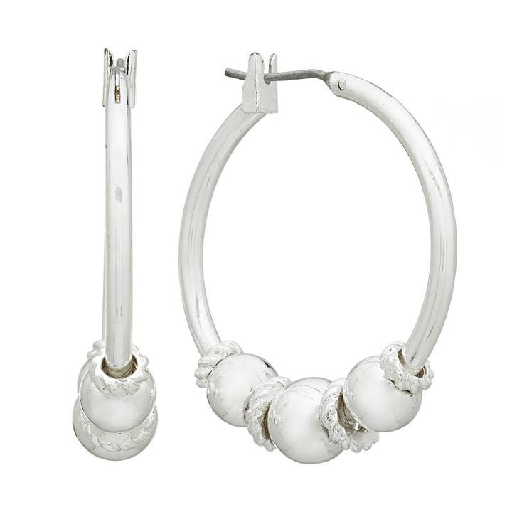Napier Silver Tone Bead Hoop Earrings, Women's, Grey