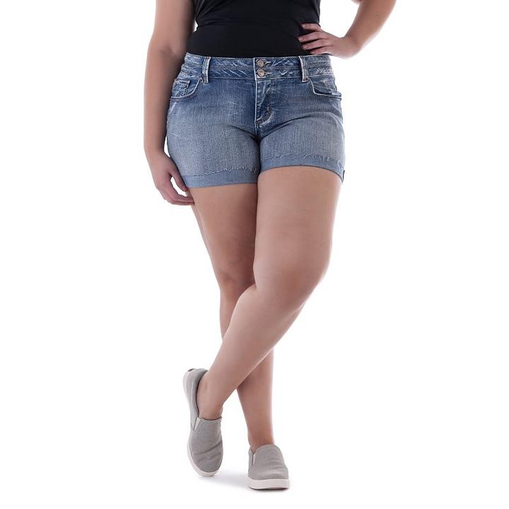 Juniors' Plus Size Amethyst Faded Denim Midi Shorts, Girl's, Size: 20 W, Dark Blue