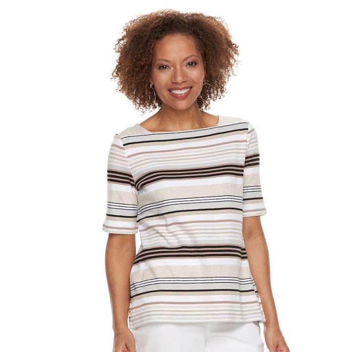 Petite Croft & Barrow&reg; Print Button-hem Squareneck Top, Women's, Size: Xl Petite, Med Beige