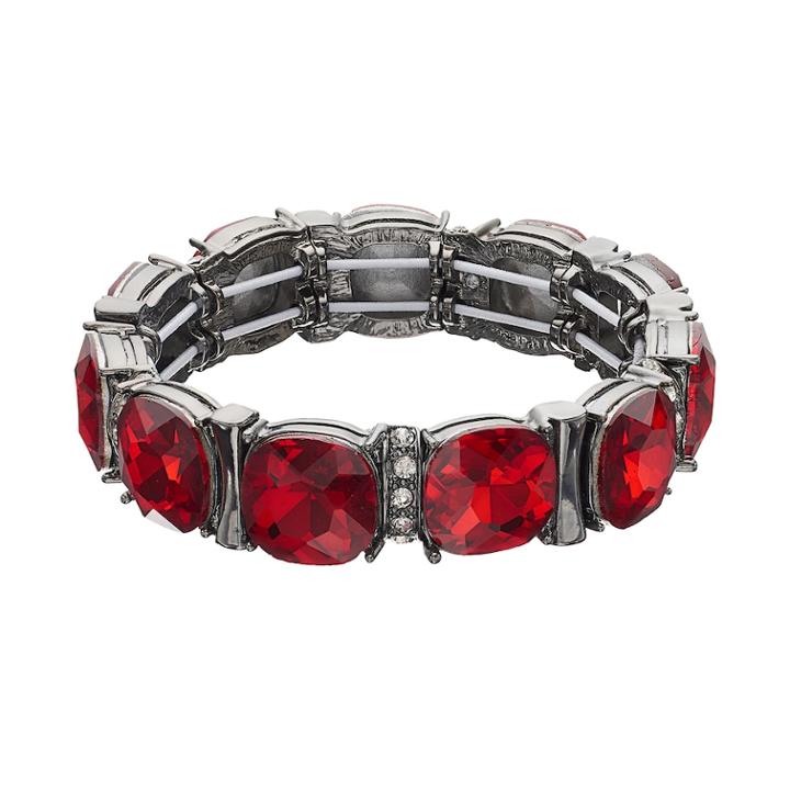 Simulated Crystal Circle Stretch Bracelet, Women's, Red