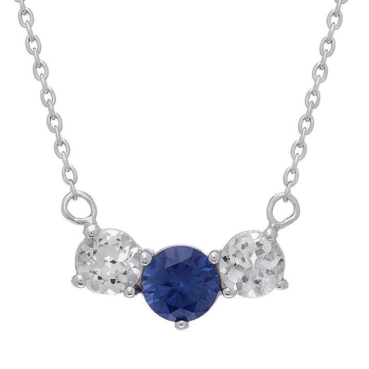 Sterling Silver Lab-created Sapphire And White Topaz 3-stone Necklace, Women's, Size: 18, Blue